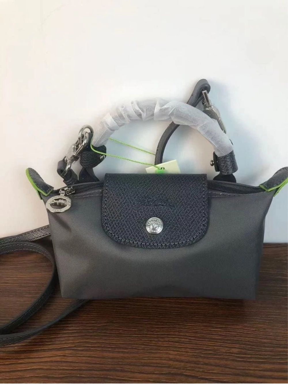 NWOT Longchamp Le Pliage  Mini Top-Handle Crossbody Black/Silver Hardware - Picture 10 of 15